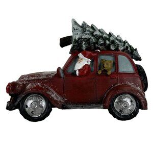 Classic Model Car Santa Christmas Tree Bear Red Figurine Light-Up Headlights 9"